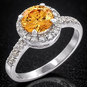 1.5ct Champagne Solitaire Pave Set Cz Diamond Engagement Wedding silver Ring NEW